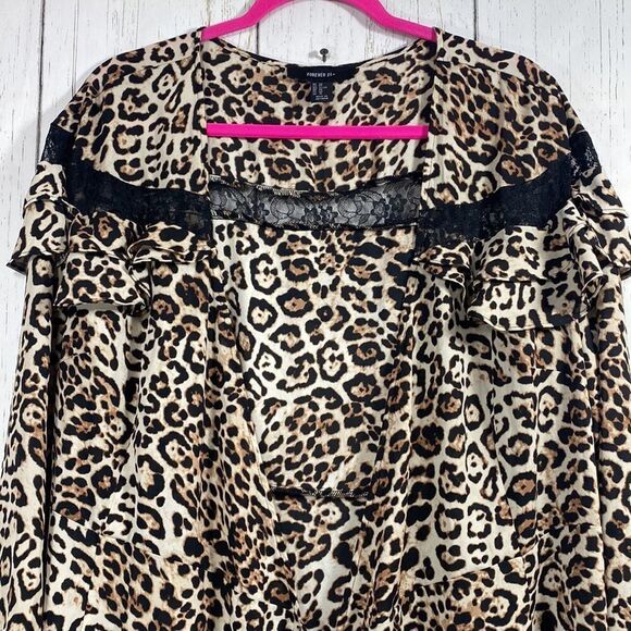 Forever 21 Leopard Print Ruffle High Low Maxi Wrap Dress Plus Sz Wild Glam Boho - Picture 6 of 14